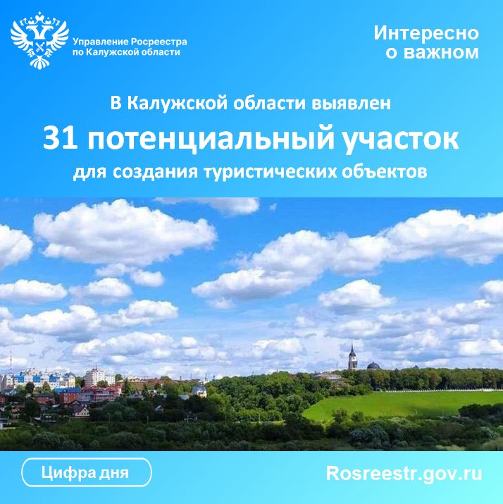 В Калужской области выявлен 31 потенциальный участок для создания туристических объектов.